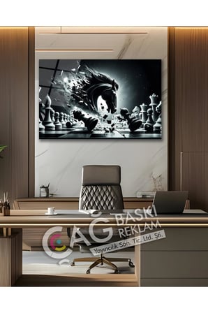 Satranç Akıl Göz Alıcı Estetik Şık Cam Tablo Modern Ev Ofis Salon Duvar Oda Dekoru Hediyelik