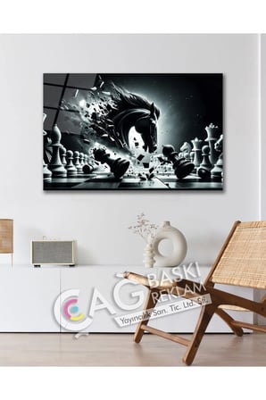 Satranç Akıl Göz Alıcı Estetik Şık Cam Tablo Modern Ev Ofis Salon Duvar Oda Dekoru Hediyelik
