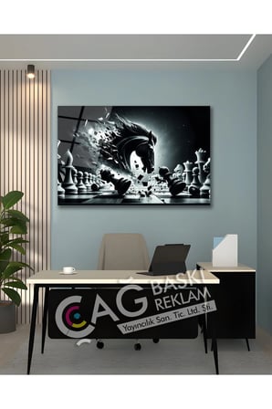 Satranç Akıl Göz Alıcı Estetik Şık Cam Tablo Modern Ev Ofis Salon Duvar Oda Dekoru Hediyelik