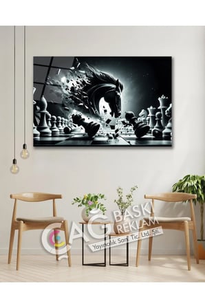 Satranç Akıl Göz Alıcı Estetik Şık Cam Tablo Modern Ev Ofis Salon Duvar Oda Dekoru Hediyelik