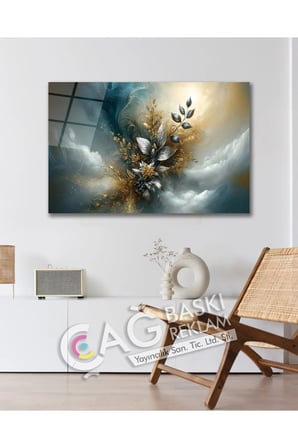 Çiçek Flower Göz Alıcı Estetik Şık Cam Tablo Modern Ev Ofis Salon Duvar Oda Dekoru Hediyelik