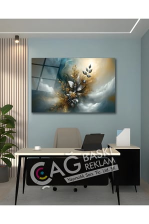 Çiçek Flower Göz Alıcı Estetik Şık Cam Tablo Modern Ev Ofis Salon Duvar Oda Dekoru Hediyelik