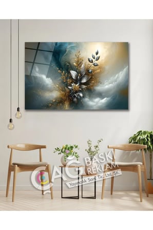 Çiçek Flower Göz Alıcı Estetik Şık Cam Tablo Modern Ev Ofis Salon Duvar Oda Dekoru Hediyelik