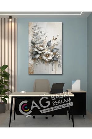 Çiçek Flower Göz Alıcı Estetik Şık Cam Tablo Modern Ev Ofis Salon Duvar Oda Dekoru Hediyelik