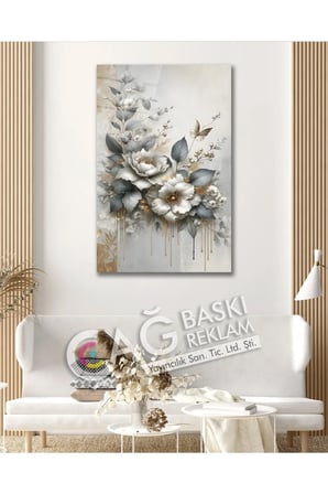 Çiçek Flower Göz Alıcı Estetik Şık Cam Tablo Modern Ev Ofis Salon Duvar Oda Dekoru Hediyelik