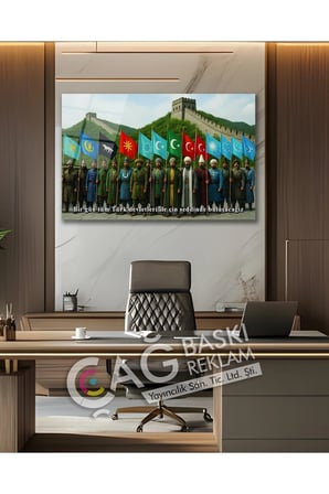 Türk Devletleri Çin Seddi Turan Şık Cam Tablo Modern Ev Ofis Salon Duvar Oda Dekoru Hediyelik