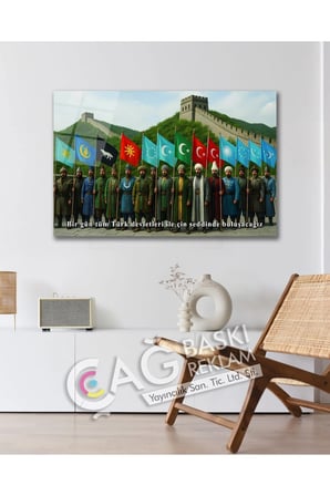 Türk Devletleri Çin Seddi Turan Şık Cam Tablo Modern Ev Ofis Salon Duvar Oda Dekoru Hediyelik