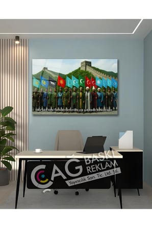 Türk Devletleri Çin Seddi Turan Şık Cam Tablo Modern Ev Ofis Salon Duvar Oda Dekoru Hediyelik