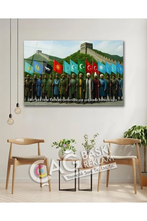 Türk Devletleri Çin Seddi Turan Şık Cam Tablo Modern Ev Ofis Salon Duvar Oda Dekoru Hediyelik