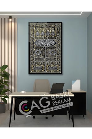 Kabe Örtüsü Mekke Dua Dini İslam Cam Tablo Modern Ev Ofis Salon Oda Duvar Dekoru Hediyelik