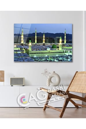 Medine Mescid-i Nebevi İslam Dini Cam Tablo Modern Ev Ofis Salon Oda Duvar Dekoru Hediyelik