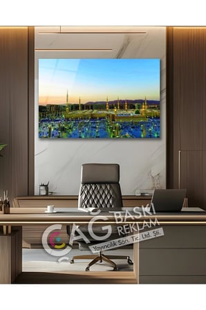 Medine Mescid-i Nebevi İslam Dini Cam Tablo Modern Ev Ofis Salon Oda Duvar Dekoru Hediyelik