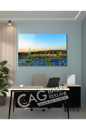 Medine Mescid-i Nebevi İslam Dini Cam Tablo Modern Ev Ofis Salon Oda Duvar Dekoru Hediyelik