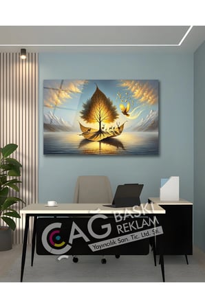 Göz Alıcı Yaprak Ağaç Doğa Manzara Estetik Cam Tablo Modern Ev Ofis Salon Oda Dekoru Hediyelik