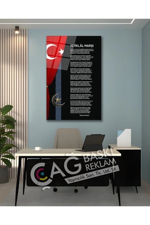 İstiklal Marşı Mehmet Akif Ersoy Cam Tablo Modern Ev Ofis Salon Duvar Oda Dekoru Hediyelik