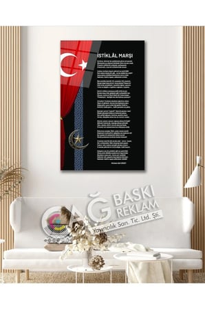 İstiklal Marşı Mehmet Akif Ersoy Cam Tablo Modern Ev Ofis Salon Duvar Oda Dekoru Hediyelik