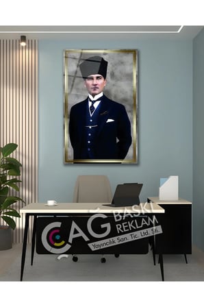 Atatürk Gazi Mustafa Kemal Şık Zarif Cam Tablo Modern Ev Ofis Salon Duvar Oda Dekoru Hediyelik