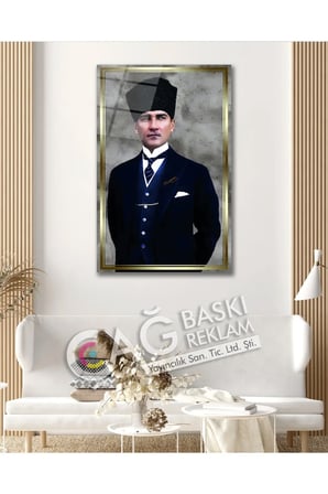Atatürk Gazi Mustafa Kemal Şık Zarif Cam Tablo Modern Ev Ofis Salon Duvar Oda Dekoru Hediyelik
