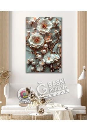 Çiçek Vitray Görünüm Göz Alıcı Estetik Cam Tablo Modern Ev Ofis Salon Oda Duvar Dekoru Hediyelik