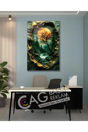 Doğa Manzara Orman Güneş Göz Alıcı Estetik Cam Tablo Modern Ev Ofis Salon Oda Dekoru Hediyelik