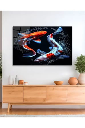 Koi Balık İyi Kötü Cam Tablo Modern Ev Ofis Salon Duvar Oda Dekoru Hediyelik