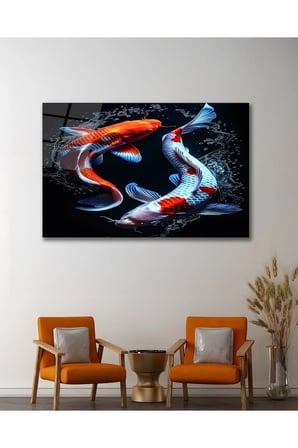 Koi Balık İyi Kötü Cam Tablo Modern Ev Ofis Salon Duvar Oda Dekoru Hediyelik