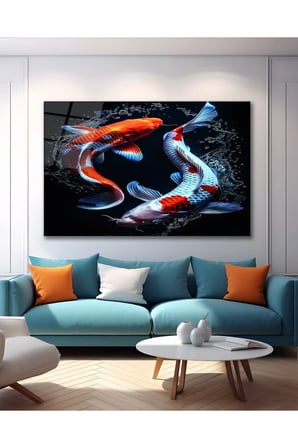 Koi Balık İyi Kötü Cam Tablo Modern Ev Ofis Salon Duvar Oda Dekoru Hediyelik