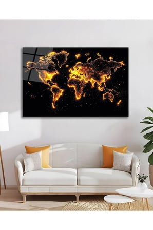 Dünya Haritası Işıklı World Earth Cam Tablo Modern Ev Ofis Salon Duvar Oda Dekoru Hediyelik
