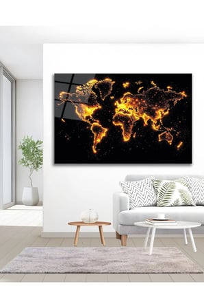 Dünya Haritası Işıklı World Earth Cam Tablo Modern Ev Ofis Salon Duvar Oda Dekoru Hediyelik