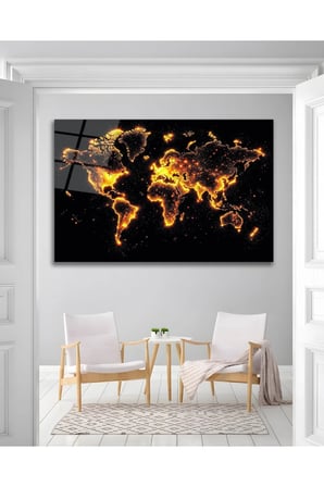 Dünya Haritası Işıklı World Earth Cam Tablo Modern Ev Ofis Salon Duvar Oda Dekoru Hediyelik