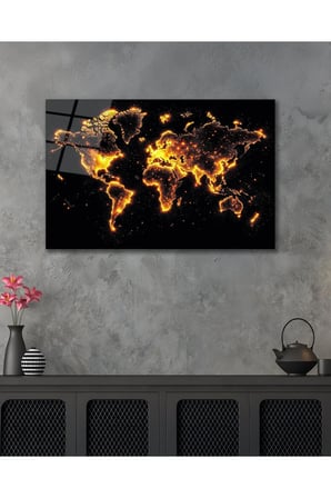 Dünya Haritası Işıklı World Earth Cam Tablo Modern Ev Ofis Salon Duvar Oda Dekoru Hediyelik