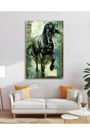 At Siyah Pastel Mat Yağlıboya Cam Tablo Modern Ev Ofis Salon Duvar Oda Dekoru Hediyelik