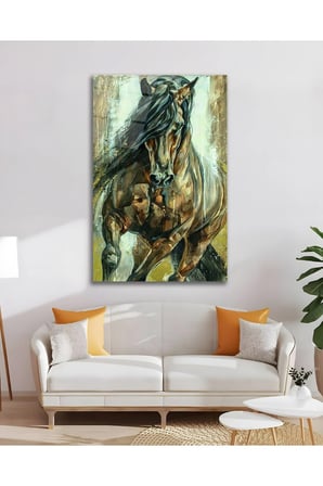 At Kırmızı Pastel Mat Yağlıboya Cam Tablo Modern Ev Ofis Salon Duvar Oda Dekoru Hediyelik