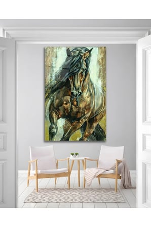 At Kırmızı Pastel Mat Yağlıboya Cam Tablo Modern Ev Ofis Salon Duvar Oda Dekoru Hediyelik