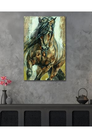 At Kırmızı Pastel Mat Yağlıboya Cam Tablo Modern Ev Ofis Salon Duvar Oda Dekoru Hediyelik