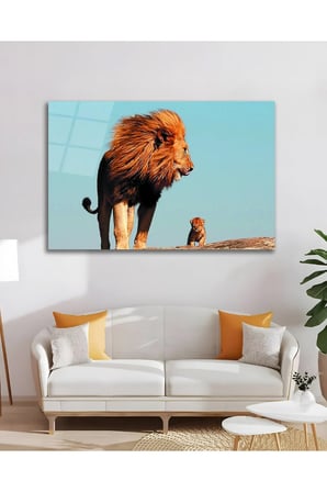 Aslan Lion Avcı Hayvanlar Cam Tablo Modern Ev Ofis Salon Duvar Oda Dekoru Hediyelik
