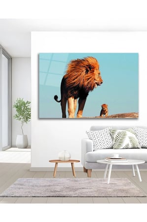 Aslan Lion Avcı Hayvanlar Cam Tablo Modern Ev Ofis Salon Duvar Oda Dekoru Hediyelik