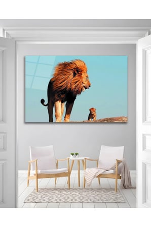 Aslan Lion Avcı Hayvanlar Cam Tablo Modern Ev Ofis Salon Duvar Oda Dekoru Hediyelik
