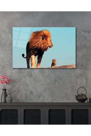 Aslan Lion Avcı Hayvanlar Cam Tablo Modern Ev Ofis Salon Duvar Oda Dekoru Hediyelik
