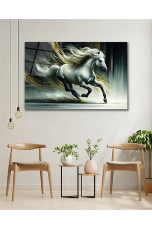 At Göz Alıcı Beyaz At Cam Tablo Modern Ev Ofis Salon Oda Duvar Dekoru Hediyelik