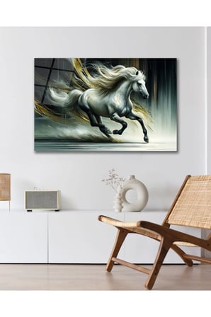 At Göz Alıcı Beyaz At Cam Tablo Modern Ev Ofis Salon Oda Duvar Dekoru Hediyelik