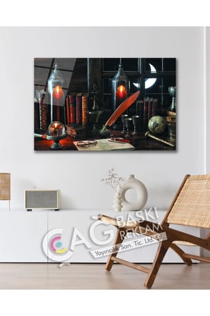 Kitaplık Çamışma Masası Okuma Cam Tablo Modern Ev Ofis Salon Oda Duvar Dekoru Hediyelik