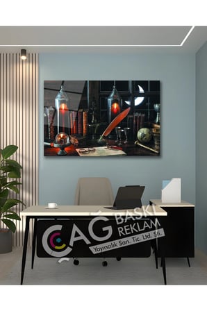 Kitaplık Çamışma Masası Okuma Cam Tablo Modern Ev Ofis Salon Oda Duvar Dekoru Hediyelik