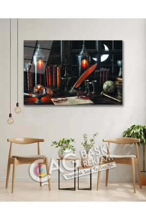 Kitaplık Çamışma Masası Okuma Cam Tablo Modern Ev Ofis Salon Oda Duvar Dekoru Hediyelik