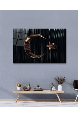 Türk Bayrağı Türkiye Bayrak Cam Tablo Modern Ev Ofis Salon Oda Duvar Dekoru Hediyelik