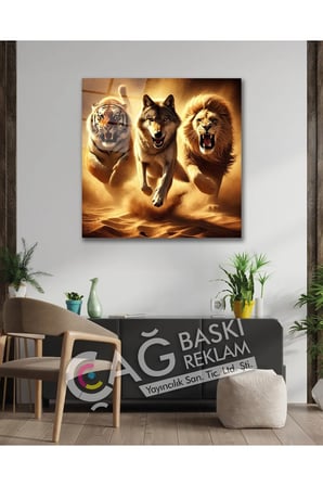 Aslan Kurt Kaplan Avcılar Cam Tablo Modern Ev Ofis Oda Salon Duvar Dekoru Hediyelik