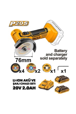 CAGLI76011 Li-ion Akülü Mini Taşlama 76mm 20V Akü ve Şarj Cihazı Seti 20V 2.0Ah 2 adet