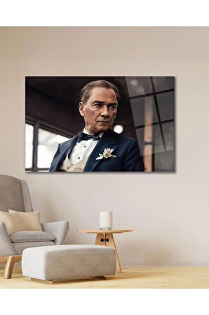 Atatürk Cam Tablo Yapay Zeka Modern Ev Ofis Salon Kurum Hediyelik Tablo