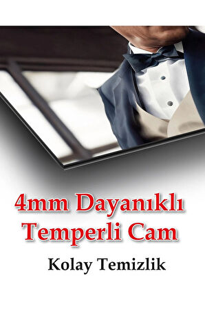 Atatürk Cam Tablo Yapay Zeka Modern Ev Ofis Salon Kurum Hediyelik Tablo