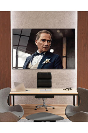 Atatürk Cam Tablo Yapay Zeka Modern Ev Ofis Salon Kurum Hediyelik Tablo